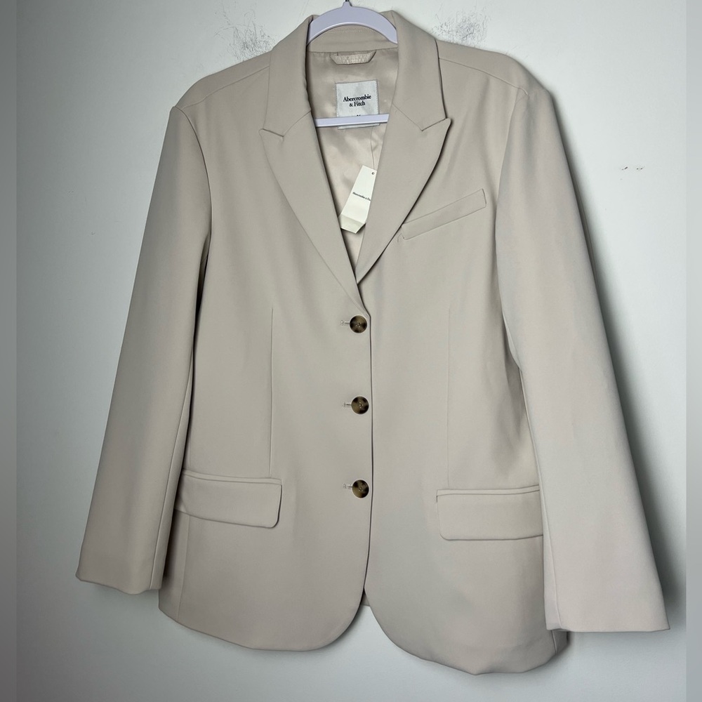 Abercrombie & Fitch Women's Structured Beige Neutral Blazer Capsule Minimalist